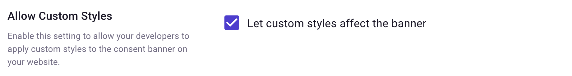 Allow Custom Styles setting with a "Let custom styles affect the banner" checkbox