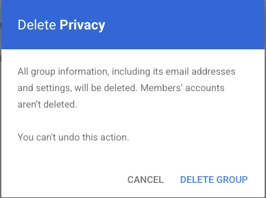 Confirm deletion of the Google Group