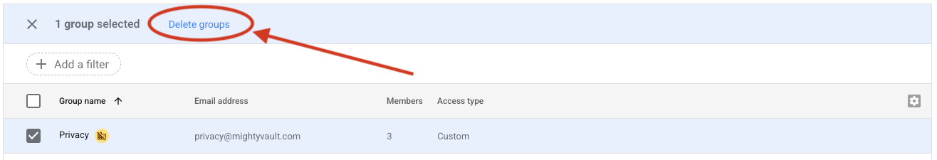 Select the matching Google Group and click Delete groups