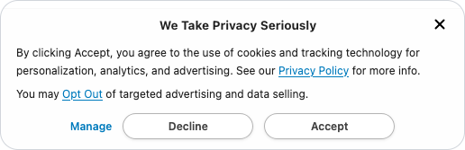 Opt-in consent banner with optional consent denied by default